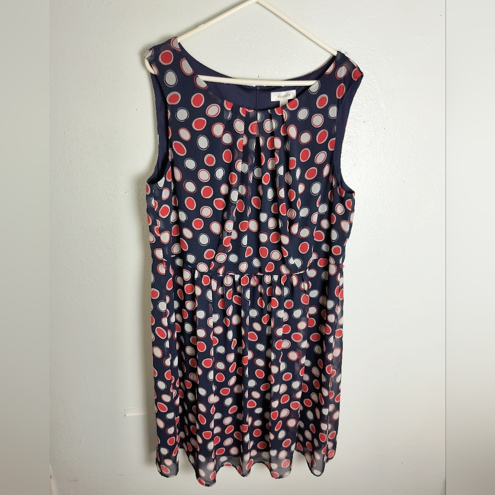 Dress Barn Boatneck Knee Length Dress Size 18 Navy Dots Self/Lining Casual - Picture 9 of 9